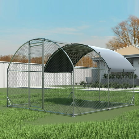 Large metal chicken coop upgrade three support steel wire impregnated plastic net cage Oxford cloth silver plated waterproof UV protection duck rabbit sheep bird outdoor house 9.2 W x 12.5 L x 6.5 H