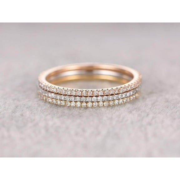 1.50 Carat 3 wedding Ring set Straight Wedding Band Stackable Ring set with 18k Gold Plating