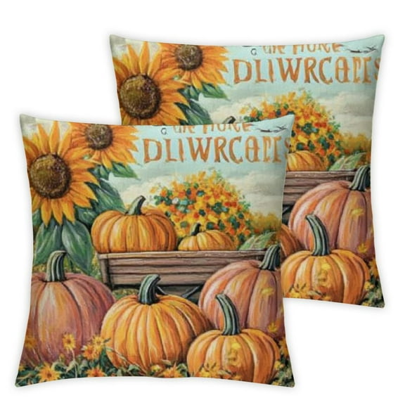 Acheng Halloween Throw Pillow Covers  Fall Pumpkin Outdoor Farmhouse Thanksgiving Decorative Autumn Decor Cushion Cases Home Decorations for Couch Patio Furniture Bench Sofa Porch 12x12in