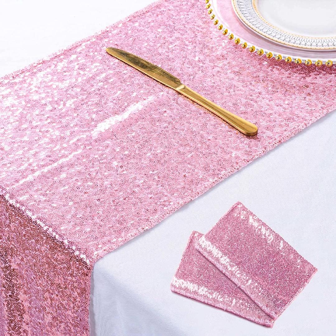 Fuchsia Pink Table Runners Pack of 2 Pink Gold Sequin Table Runners