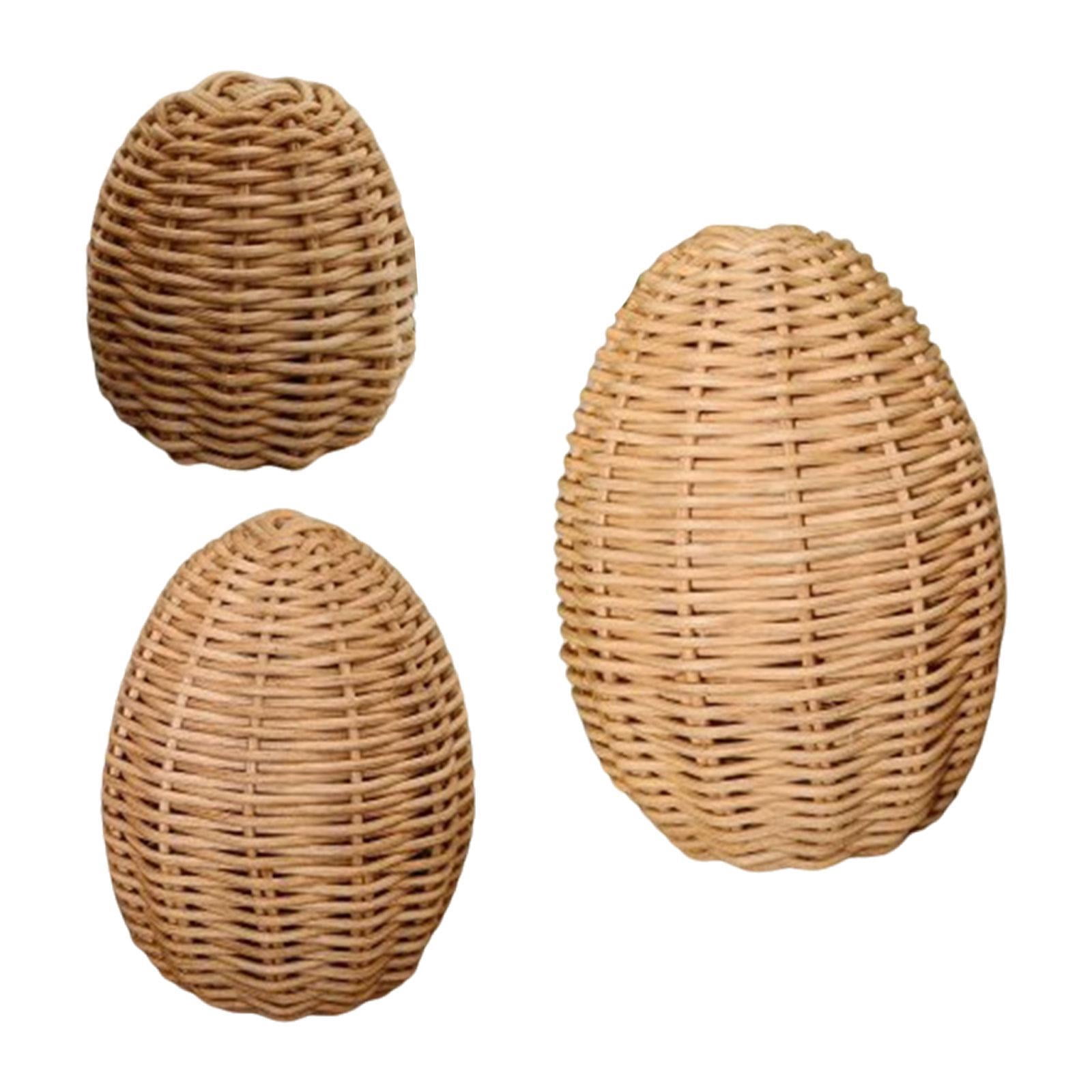 Dualoai 3 Pieces Handwoven Rattan Easter Egg Holiday Decorations Party Favors Decorative
