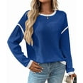 thumbnail image 3 of Female Fashion Crewneck Pullover Sweater Casual Color Block Ribbed Knit Tops Loose Fall Tops Deep Blue L, 3 of 9