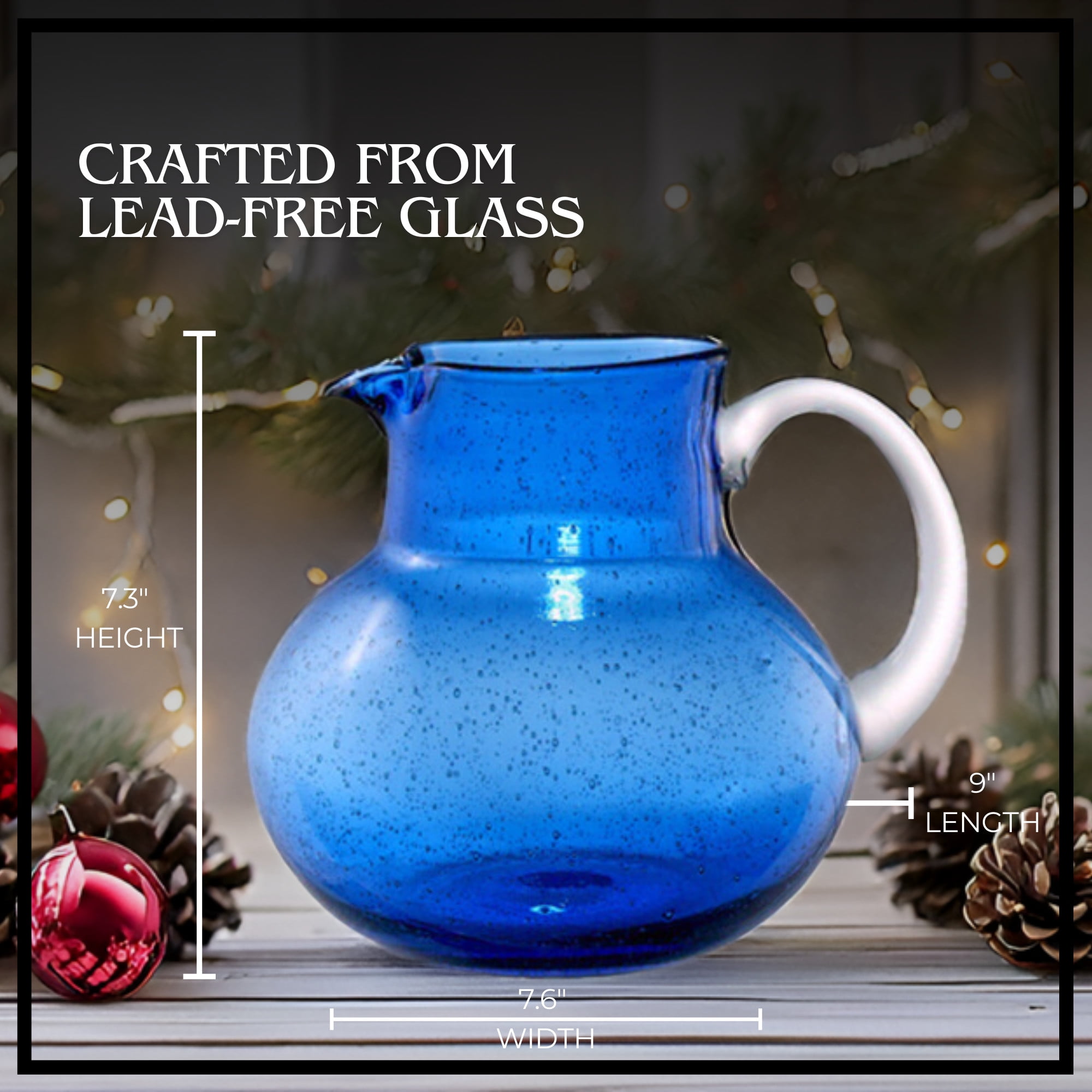 Artland Iris 90 Oz Handblown Glass Pitcher - Bubble Shape, Lead-Free - Versatile Drink Dispenser for Water, Juice, Cocktails - Enhanced Kitchen Decor, Dishwasher Safe (Cobalt Blue)