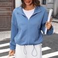thumbnail image 4 of Pounoo Jackets for Women Stand Collar Long Sleeve Drawstring Hem Jacquard Plain Womens Jacket Relaxed Fit Travel Wear Wrinkle Resistant Jean Jacket Women, 4 of 8