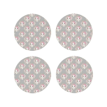 

Qekee Beautiful Rabbit1 Print PU Leather Absorbent Coasters Leather Coasters Set for Cups Drinks 4 Coasters 4 Pcs for Coffee Bar Home Decor-Round Shape