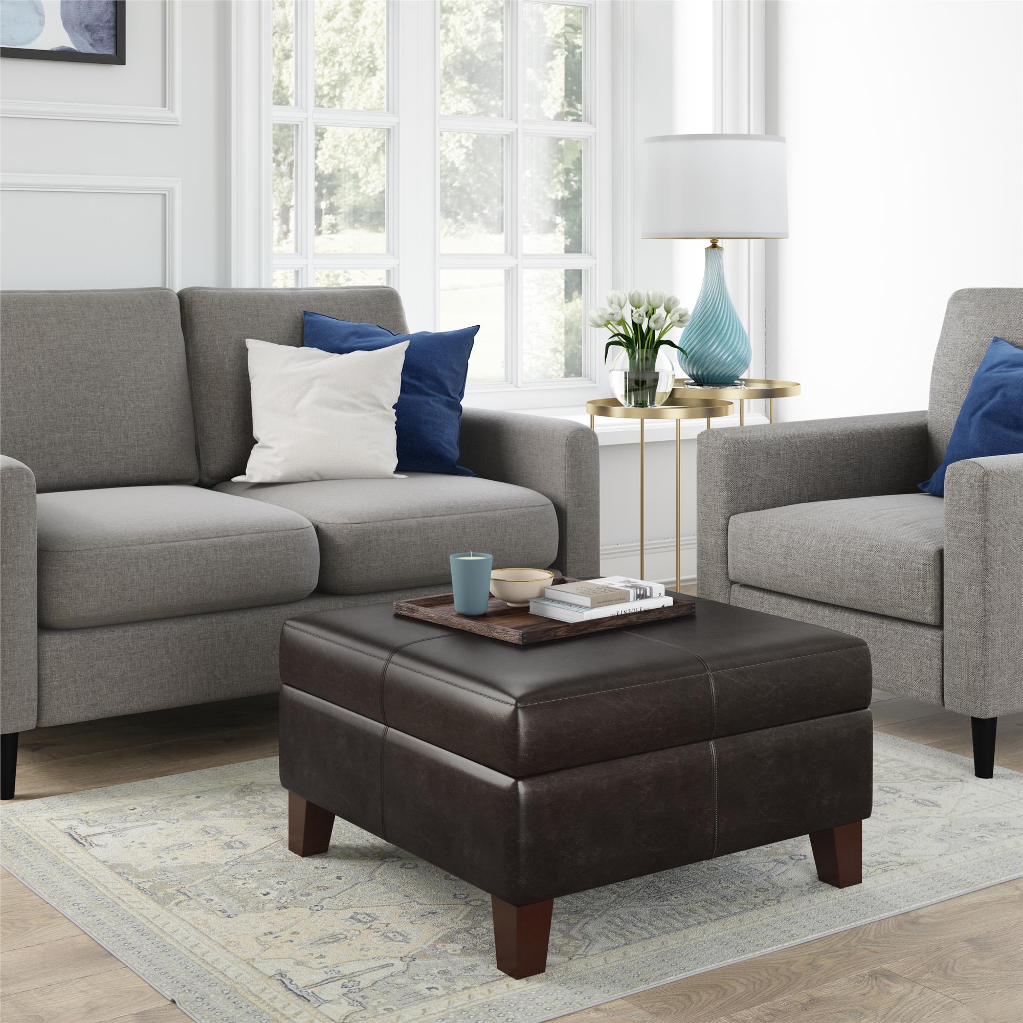 River Street Designs Square Storage Ottoman, Living Room Furniture, Espresso