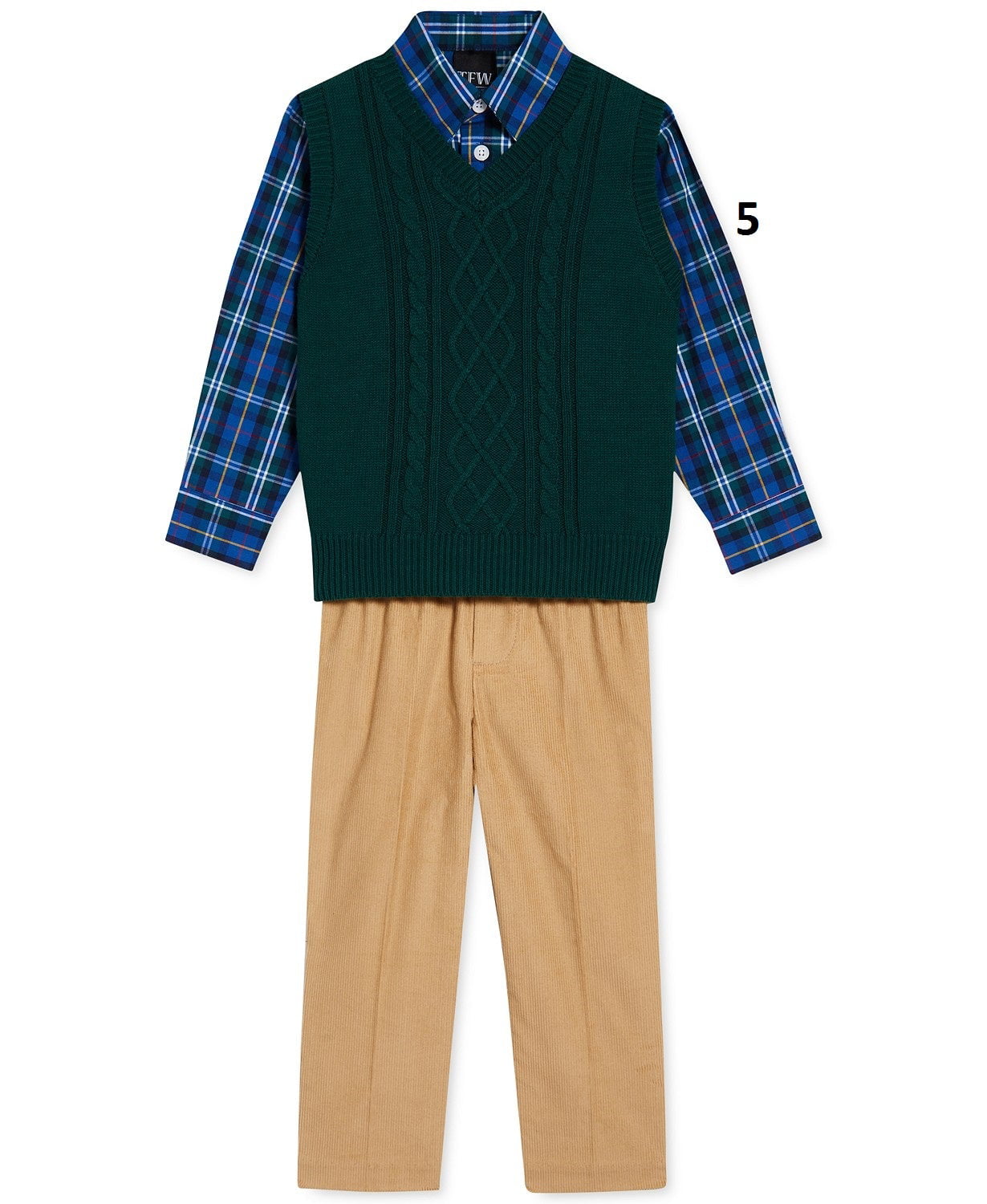 Tommy Hilfiger Boys 3-Pc Cable-Knit Sweater Vest Plaid Shirt, Pants - Walmart.com