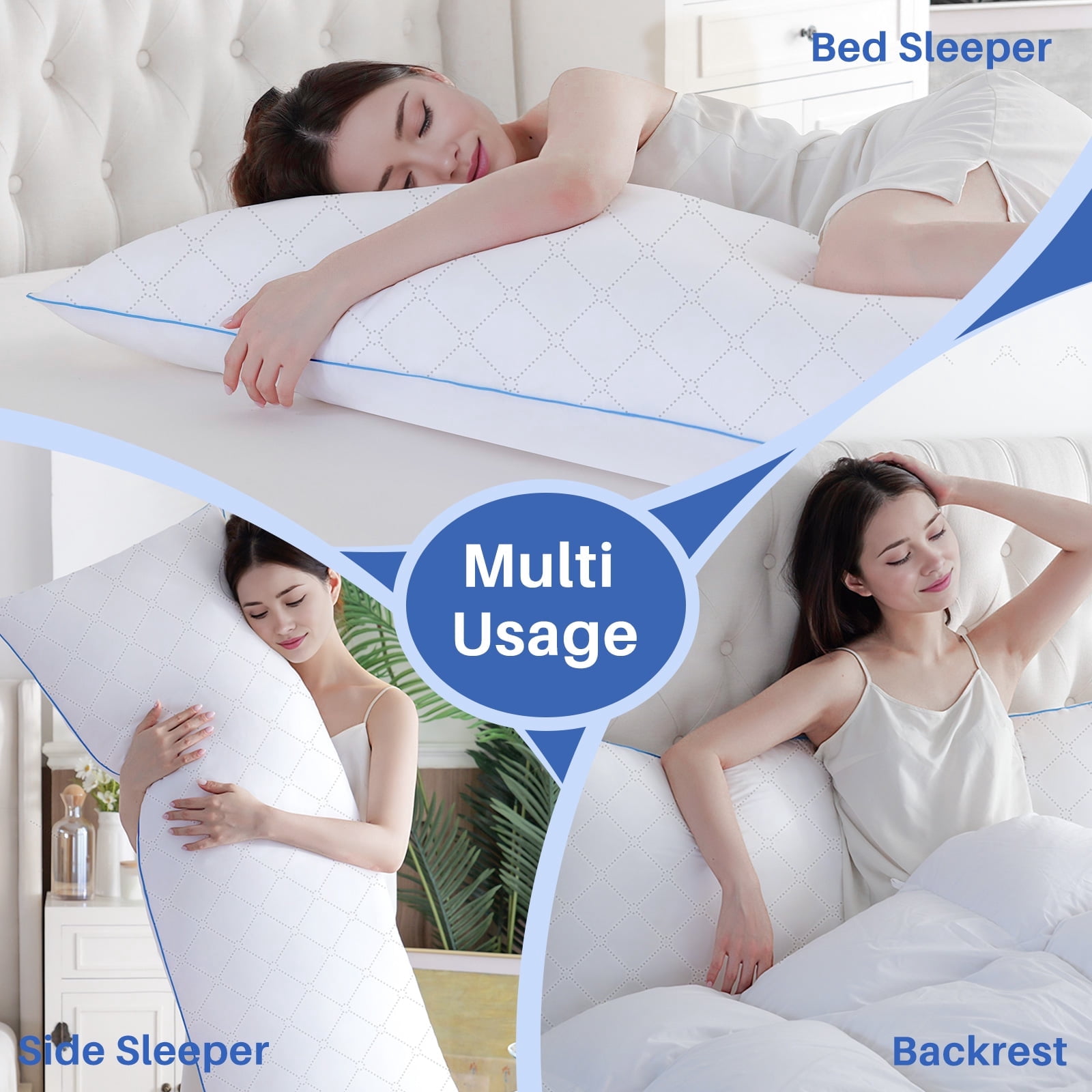 Nalqet 20x54 Long Body Pillow for Adults - Firm Body Pillow Insert with Shredded White Memory Foam, Soft Support for Side Sleeping, Pregnant Women, Washable White