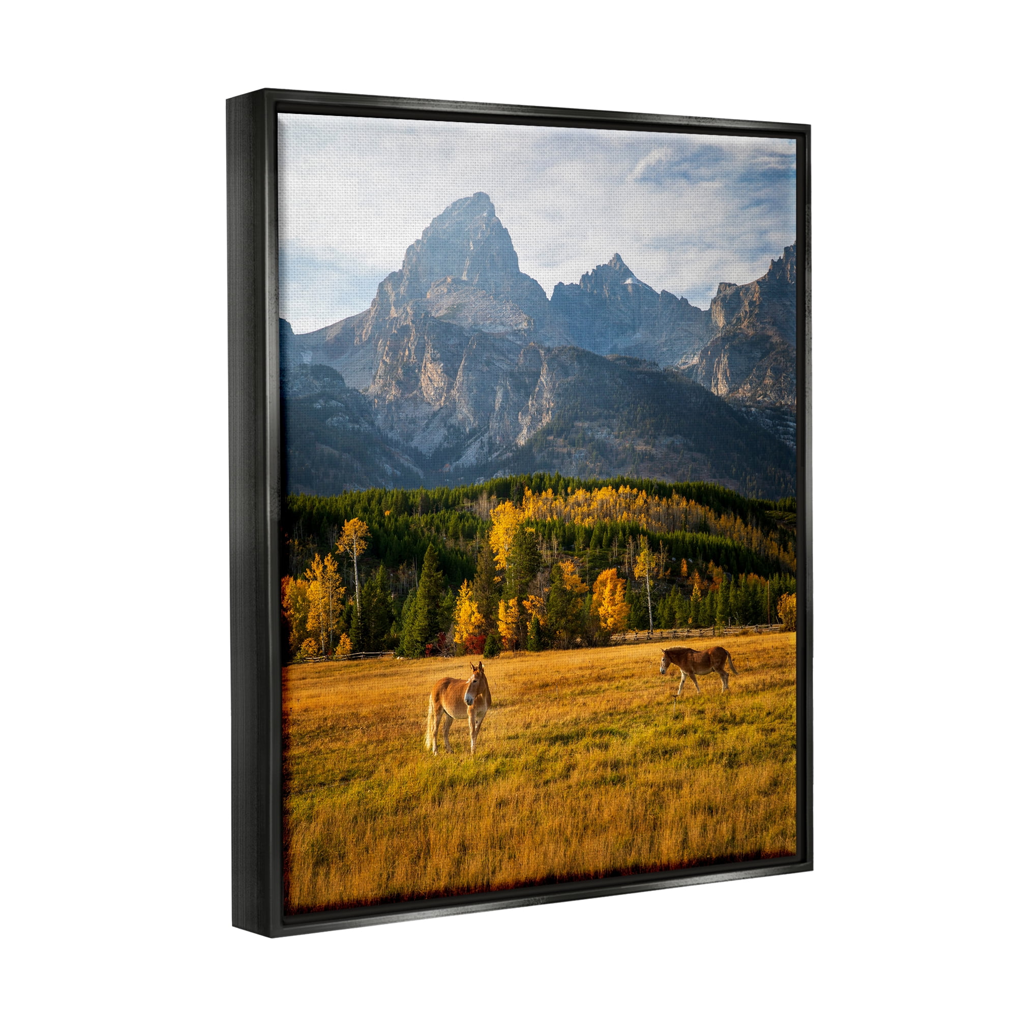 Stupell Industries Horses & Fall Foliage Landscape Photography Black Floater Framed Canvas Art Print Wall Art, 17 x 21