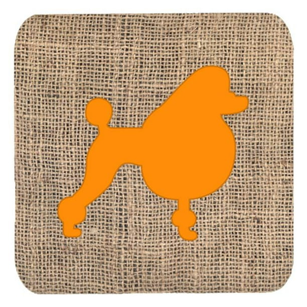 Poodle Toile de Jute et Sous-Verres en Mousse Orange - Set 4&44; 3,5 x 3,5 Po.
