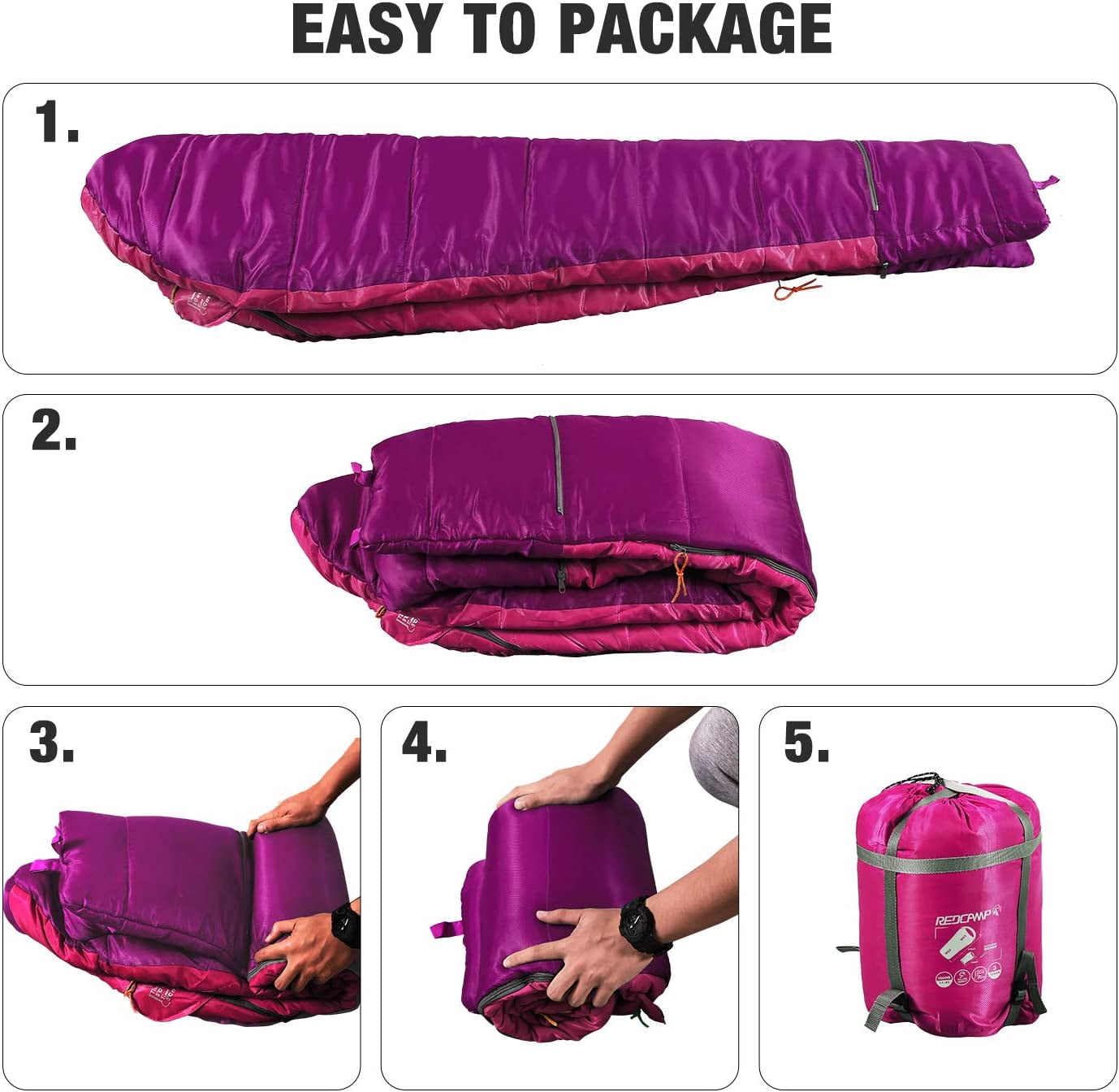 REDCAMP Kids Mummy Sleeping Bag for Camping, 3 Season Cold Weather Sleeping Bag Fit Boys,Girls & Teens,Rose Red