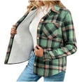 thumbnail image 4 of HAiming Fleece Lined Plaid Shirt for Women Casual Long Sleeve Lapel Collar Coat Jacket Fall Winter Warm Outwear, 4 of 7