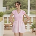 thumbnail image 2 of HWWANBEI Women One Piece Gingham Romper Summer V-Neck Short Sleeve Jumpsuit Plaid Dressy Playsuit, 2 of 9