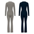 thumbnail image 5 of Kaemgyyd Flare Jumpsuits for Women Long Sleeve Square Neck Bootcut Wide Leg Yoga Workout Bodysuit 2pc Solid Pants Romper, 5 of 5