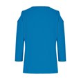 thumbnail image 5 of Womens Cold Shoulder Shirt 3/4 Long Sleeve V-Neck Blouse Casual Loose Fit Top Striped Spring Fall Clothes (Blue S), 5 of 5
