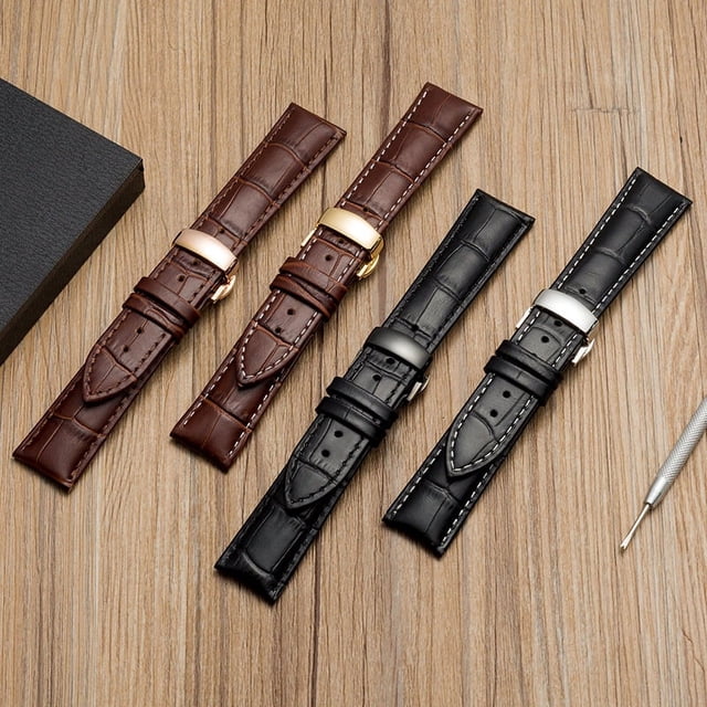 Correa de piel de vaca con hebilla de mariposa, accesorios para reloj, caja de regalo, correa de reloj de cuero