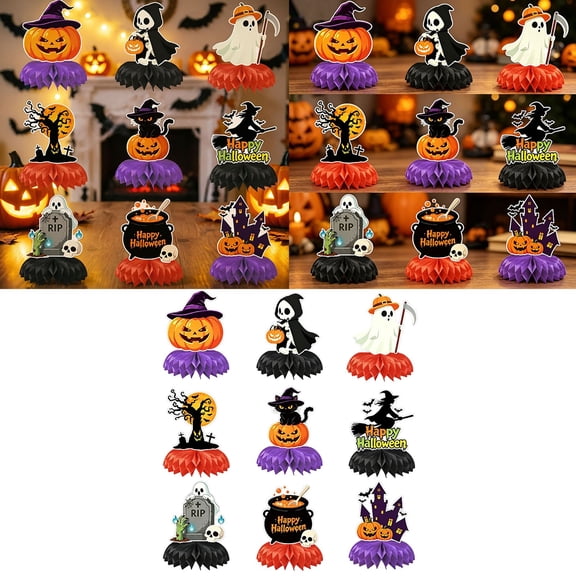 9PCS Honeycomb Halloween Centerpiece Pumpkin and Ghost Decor Black 1pc