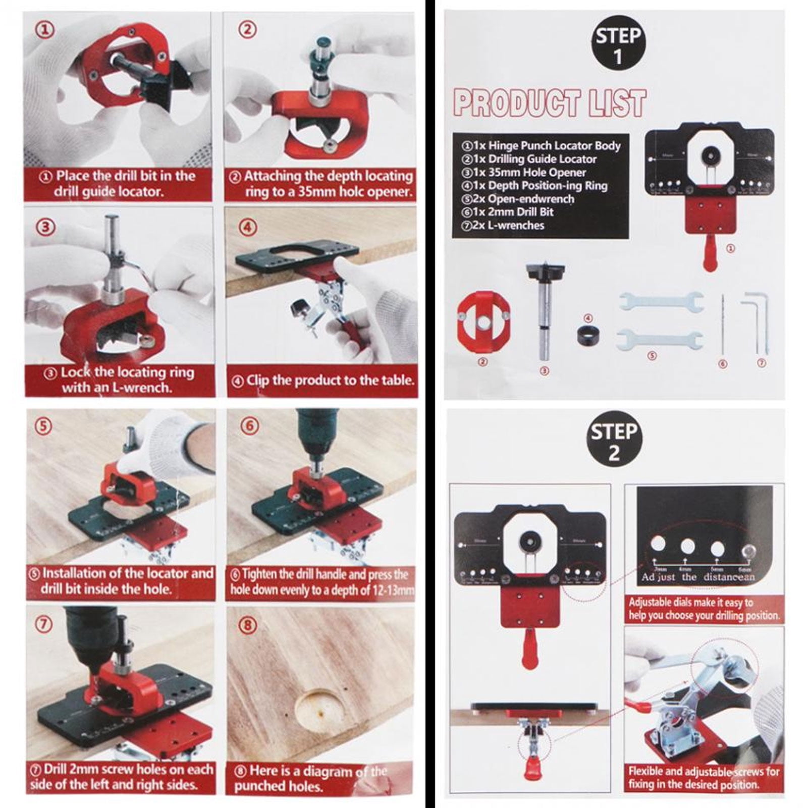 YAHHU 35mm Hinge Jig Drilling Hole Puncher, Aluminum Alloy Concealed Hinge Drill Guide Locator Set for Cabinet Door Installation, High Precision Woodworking Hole Auxiliary Tool Kit