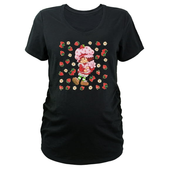 Women's Strawberry Shortcake Flowers and Fruits Graphic Maternity T-Shirt