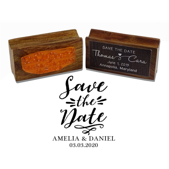 Printtoo Round Personalized Save The Date Stamp Custom Wood Mounted Stamp Wedding Rubber Stamper-1.77 Inches Diamater