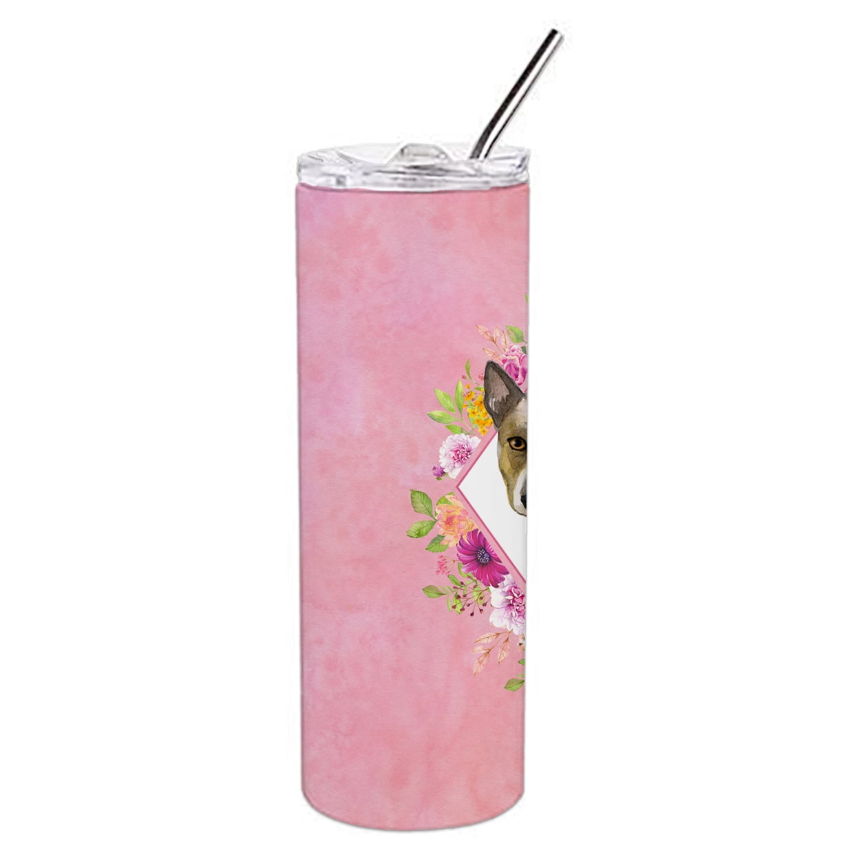 Thai Ridgeback Pink Flowers Double Walled Stainless Steel 20 oz Skinny Tumbler
