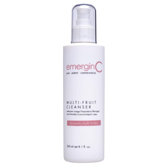emerginC Limpiador suave en crema multifruta - Jabón facial con AHA natural + vitamina C de extractos de frutas naturales - Elimina la piel muerta (8.1 oz 240 ml)
