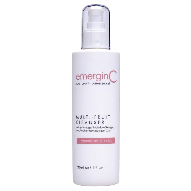 emerginC Limpiador suave en crema multifruta - Jabón facial con AHA natural + vitamina C de extractos de frutas naturales - Elimina la piel muerta (8.1 oz 240 ml)