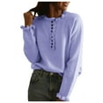 thumbnail image 2 of Abrigo largo grueso cálido de invierno Suéter de manga larga con cuello Rojoondo para mujer, suéter informal con botones de color sólido, suéter de punto con volantes (Morado, XL), 2 of 5