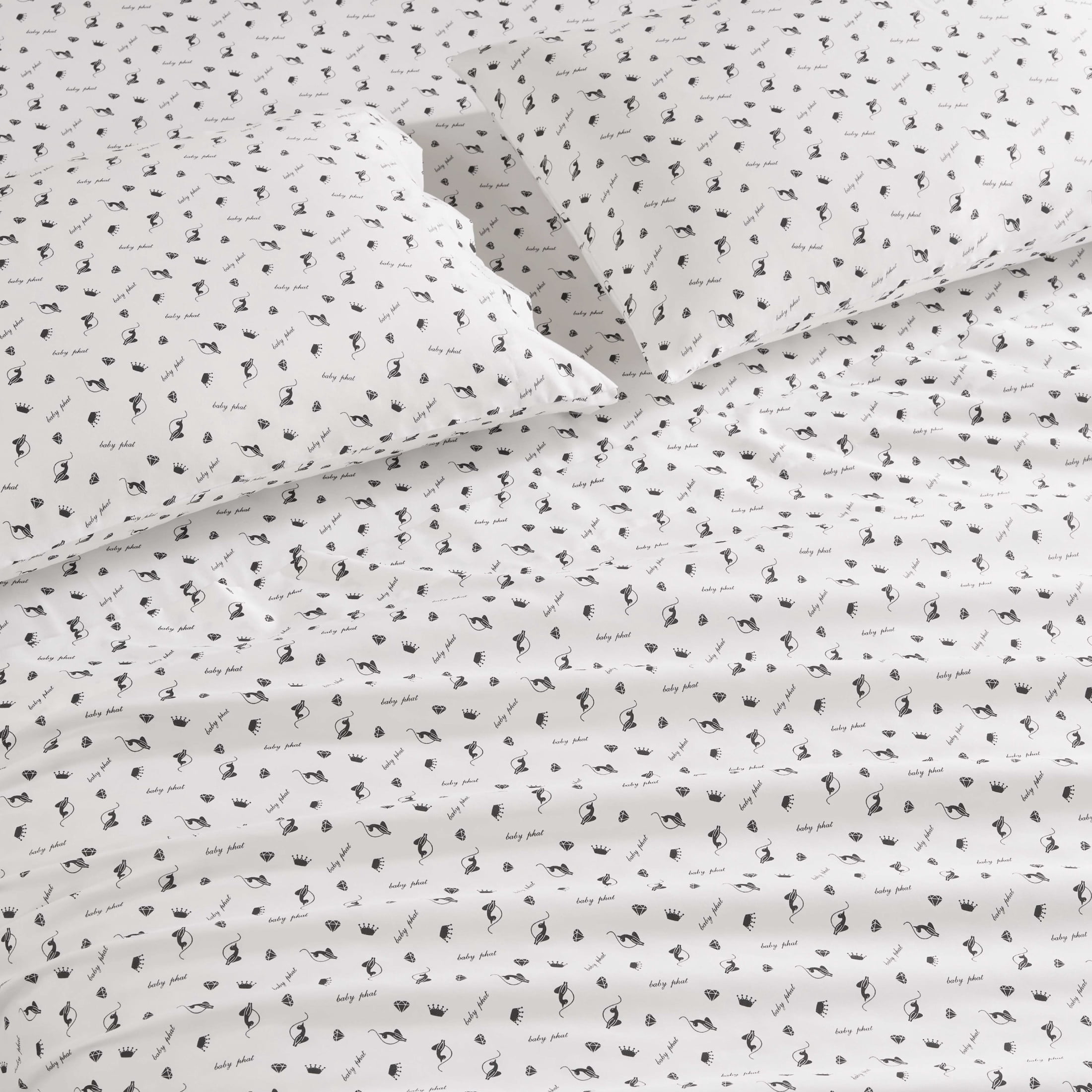 Baby Phat Printed Microfiber Sheet Sets, 4-Piece Queen, White