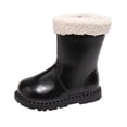 thumbnail image 2 of Kids Cozy Fleece Trim Mid‑calf Boots, Winter Warm Side Zip‑up Leather Boots, 2 of 8