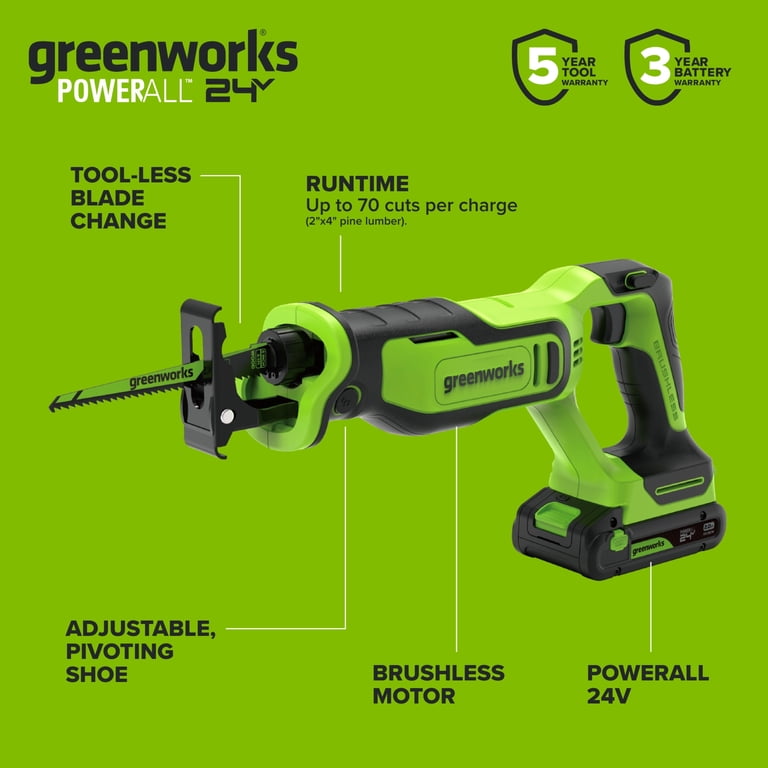Greenworks PowerAll 24V Reciprocating Saw, 2.0 Ah Kit photo 4