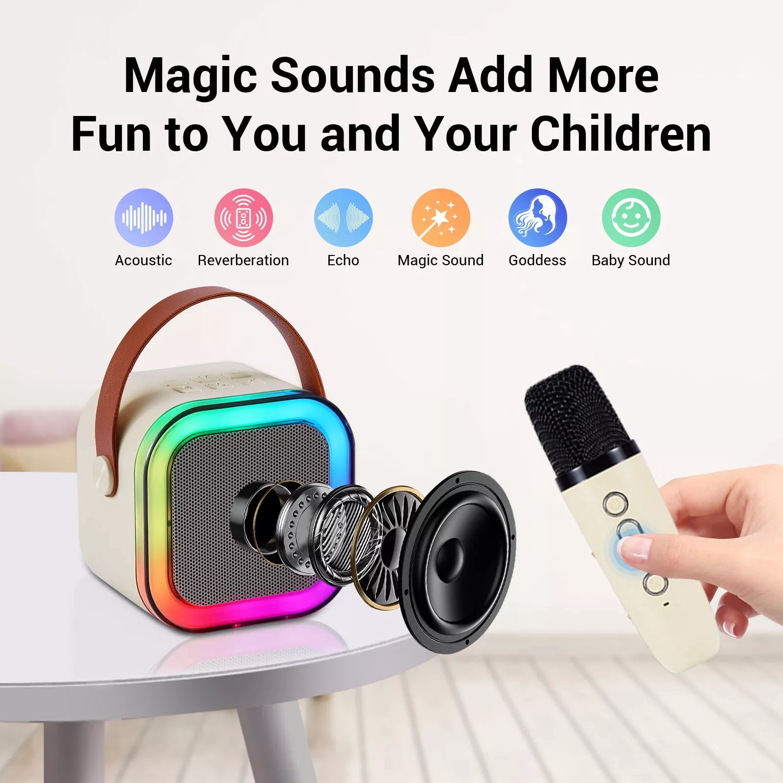 Kids Mini Karaoke Machine Portable Bluetooth Speaker + Dual Wireless Microphone