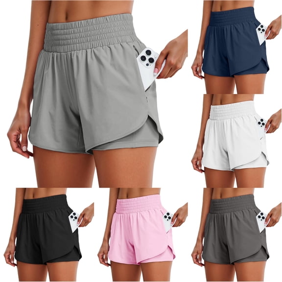 Women's High Waist Running Shorts Athletic Workout with Pockets Yoga Gym