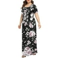 thumbnail image 4 of Xysaqa Women's Plus Size Maxi Dresses, Loose Fits Floral Print Short Sleeve Ankle Length Dress Casual Party Long Dress with Pockets 3X 4X 5X, 4 of 6