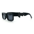 thumbnail image 6 of Locs Big Metal Gothic Letter Logo Narrow Rectangle Horn Rim Sunglasses Gunmetal, 6 of 8