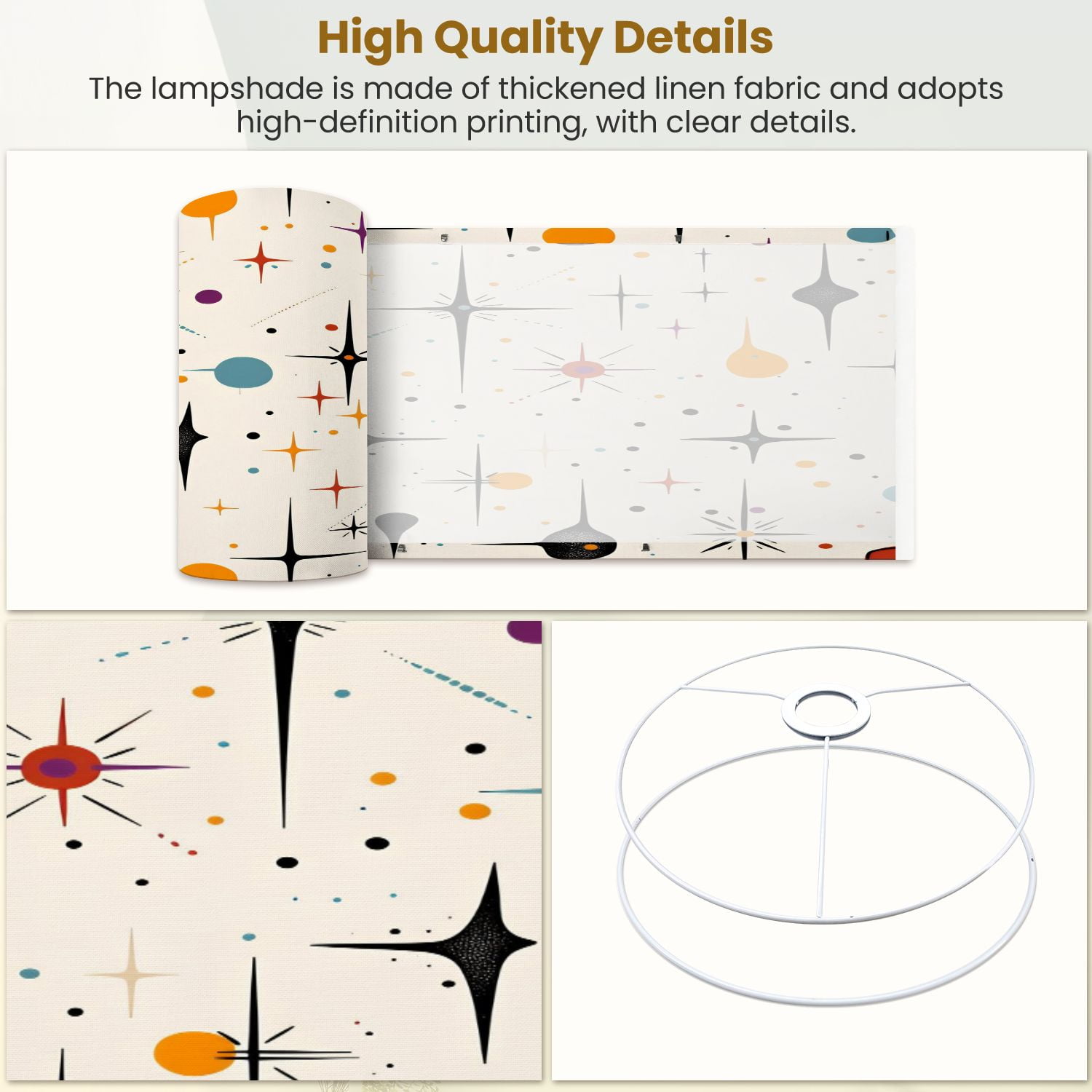 Linen Drum Lampshades Mid Century Fifties Modern Atomic Retro Luxurious Graphic Print Colors 13"x13"x10" Light Shade for Table Lamps Drum Lamp Shades Lampshade Replacement Assembly Required