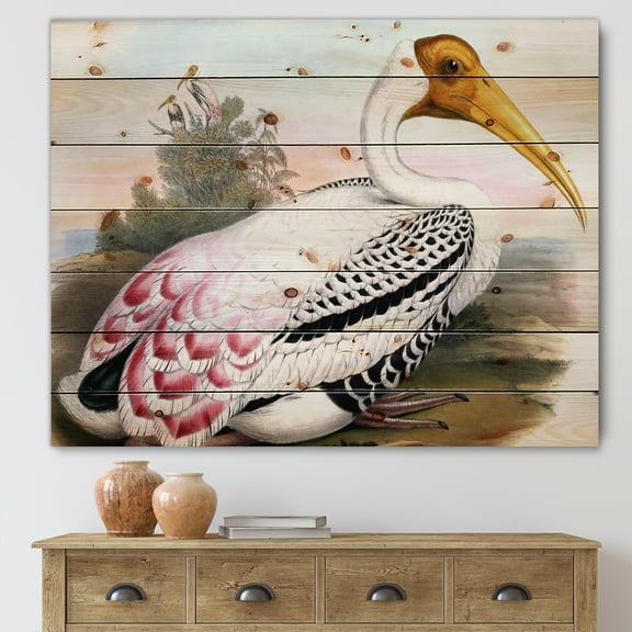 Designart 'Vintage Countryside White Birds' Farmhouse Print on Natural Pine Wood