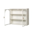 thumbnail image 5 of Two-door Wall Cabinet, Modern Kitchen Wall Mounted Cabinet with 2 Glass Arch Doors, Three-tier Storage, Characteristic Woven Pattern, Metal Wall Cabinet for Entryway, Living Room, Bathroom,  White, 5 of 8