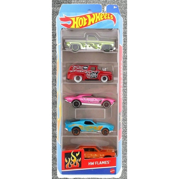 Hot Wheels HW Flames Series - 1:64 Scale 5 Pack Featuring '56 Ford F-100, '83 Chevy Silverado, '64 Impala, Blvd. Bruiser, and Muscle Speeder