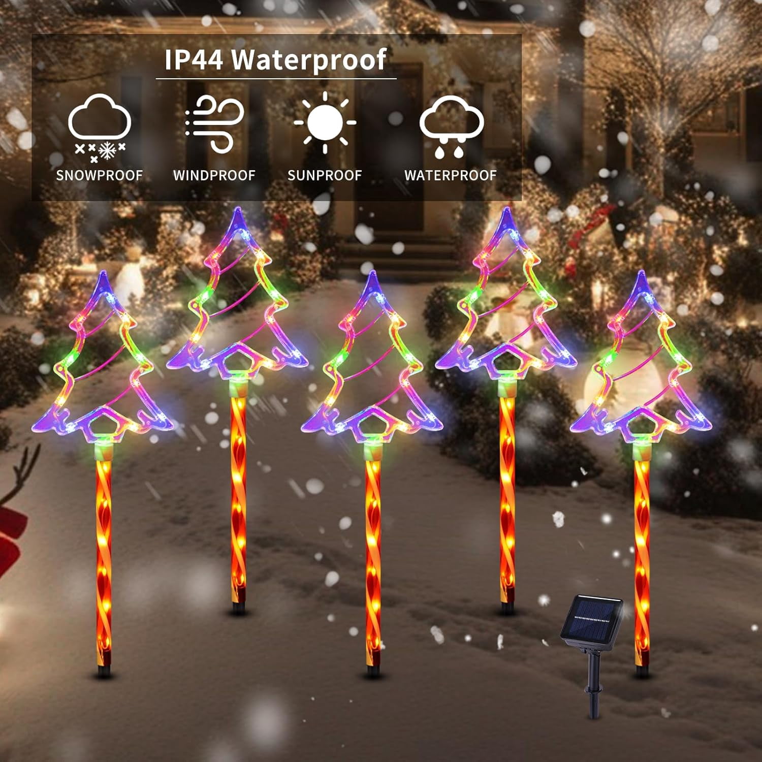 Christmas Solar Pathway Lights Outdoor Decorations, 8 Modes Xmas Tree Candy Lights Waterproof Led Garden Stake Light for Walkway Yard Lawn Porch Holiday Decor 5-Pack
