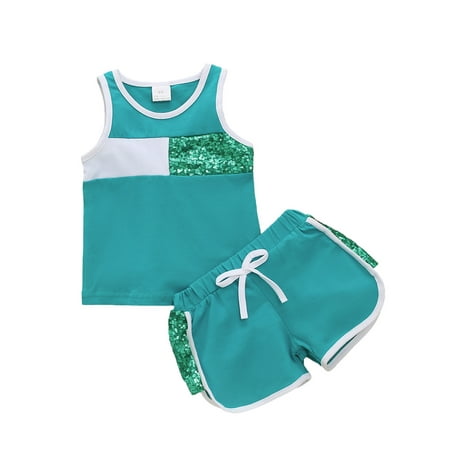 

Fiomva Baby Color Contrast Suit with Sequin Vest and Side Shorts