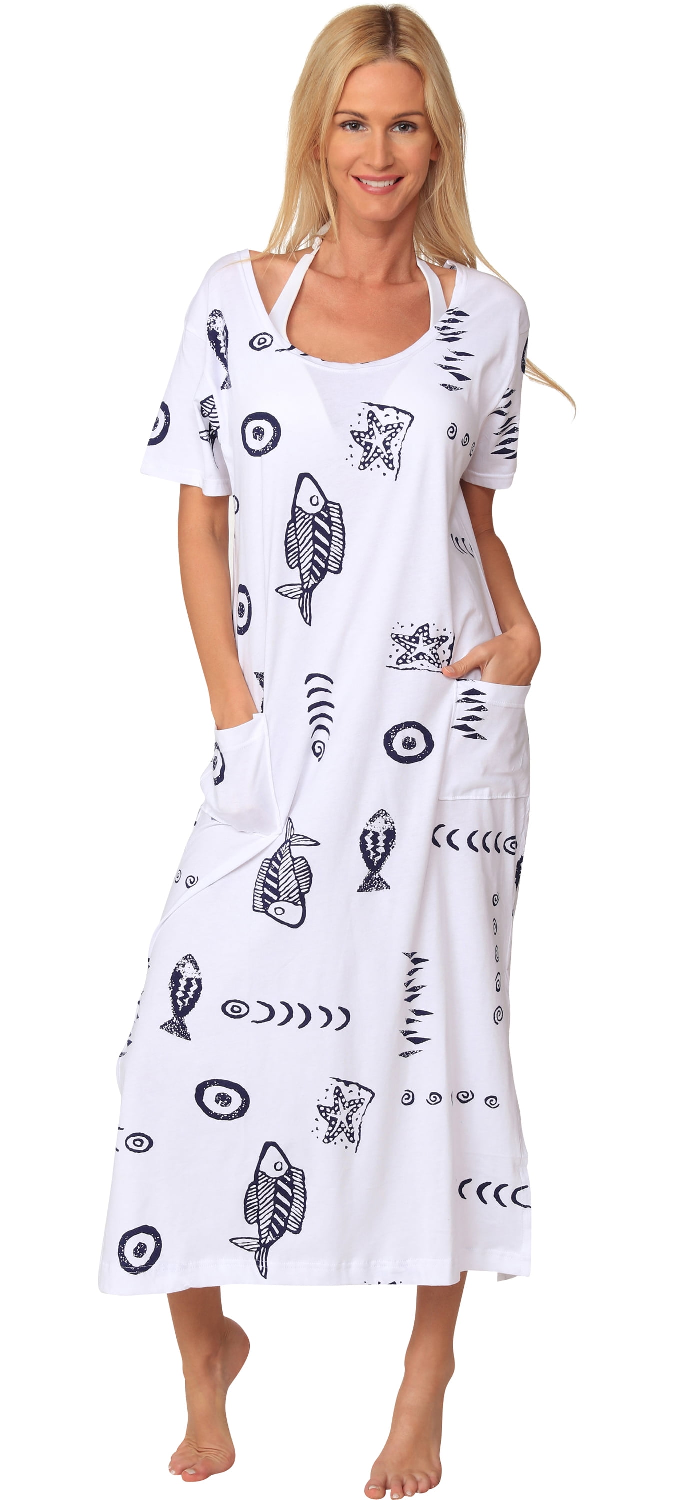 ingear cotton dress long casual beach summer fashion sleeve print cover ...