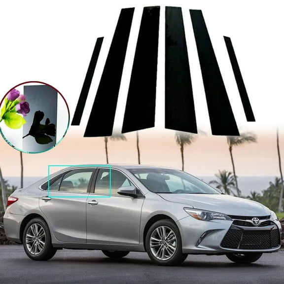6pcs Glossy Black Pillar Posts Door Window Covers Trim For 2012-2017 Toyota Camry