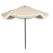 7.5' Beige Scallop with Cream Fringe Patio Umbrella