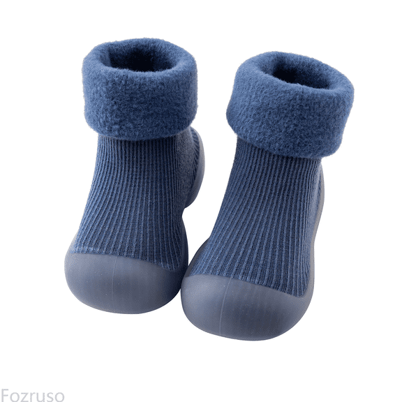 Fozruso Kids Toddler Baby Boys Girls Solid Warm Knit Soft Sole Rubber Shoes Socks Slipper Stocking Soft Shoes Socks,Warm Winter House Slippers Sizes 4.5 Toddler(3-6 Months)