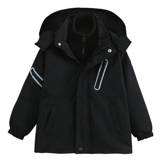 SERTG Girls Reversible Wear Jacket Hooded Outer Thermal Layer Fall Active Versatile Outerwear for Kids 4-15 Years(Black,11 Years)