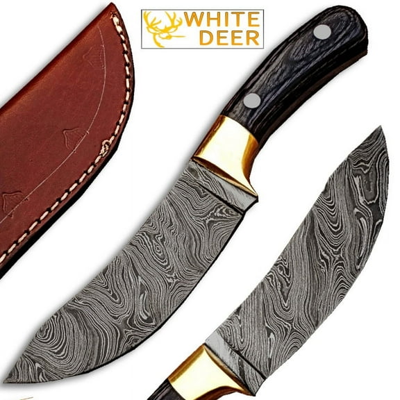 White Deer Custom Made Damascus Steel Exotic Wood handle Buffalo Skinner