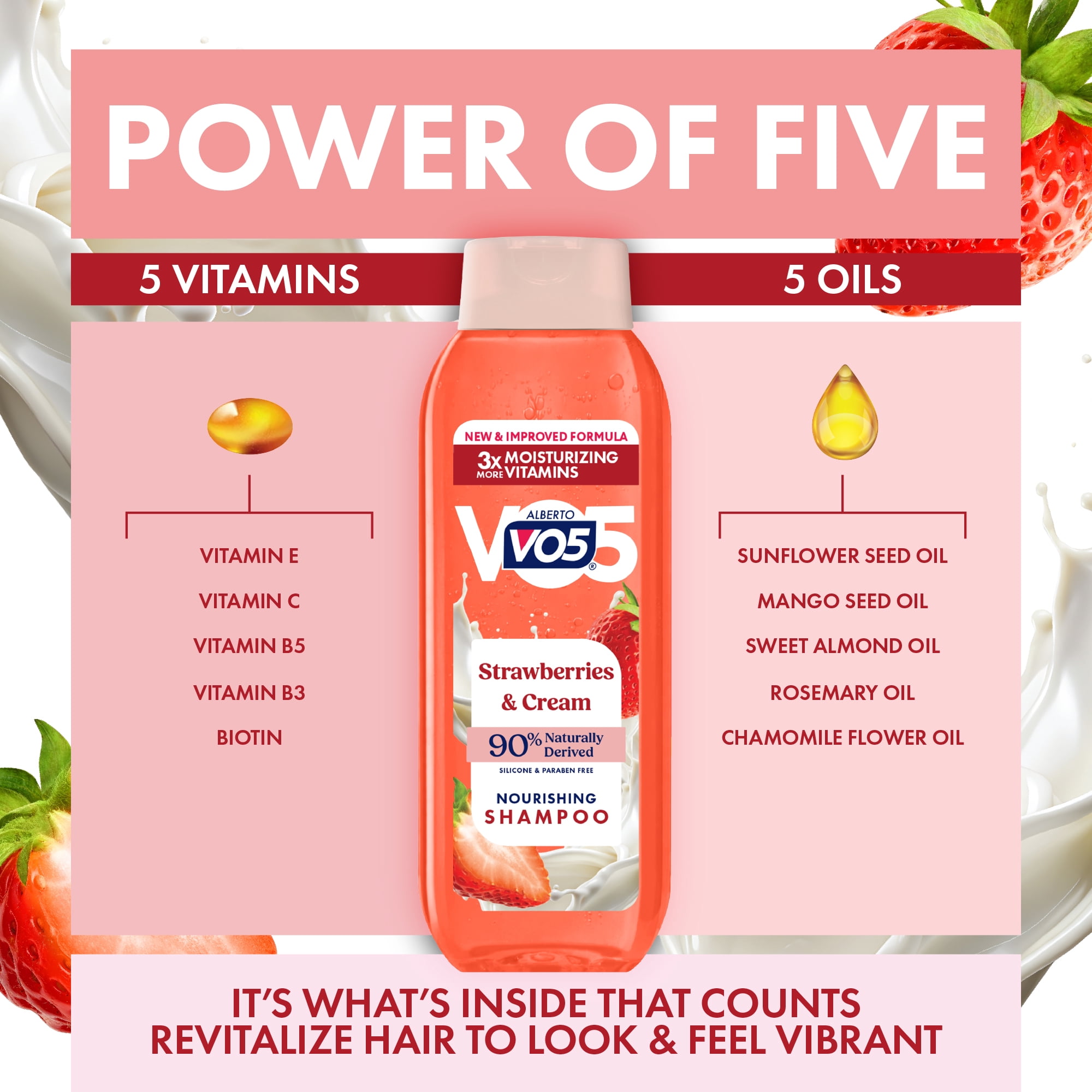 Alberto VO5 Strawberries & Cream Nourishing Shampoo with Soy Milk, Paraben Free, Vitamin-Enriched Formula for Soft, Healthy Hair