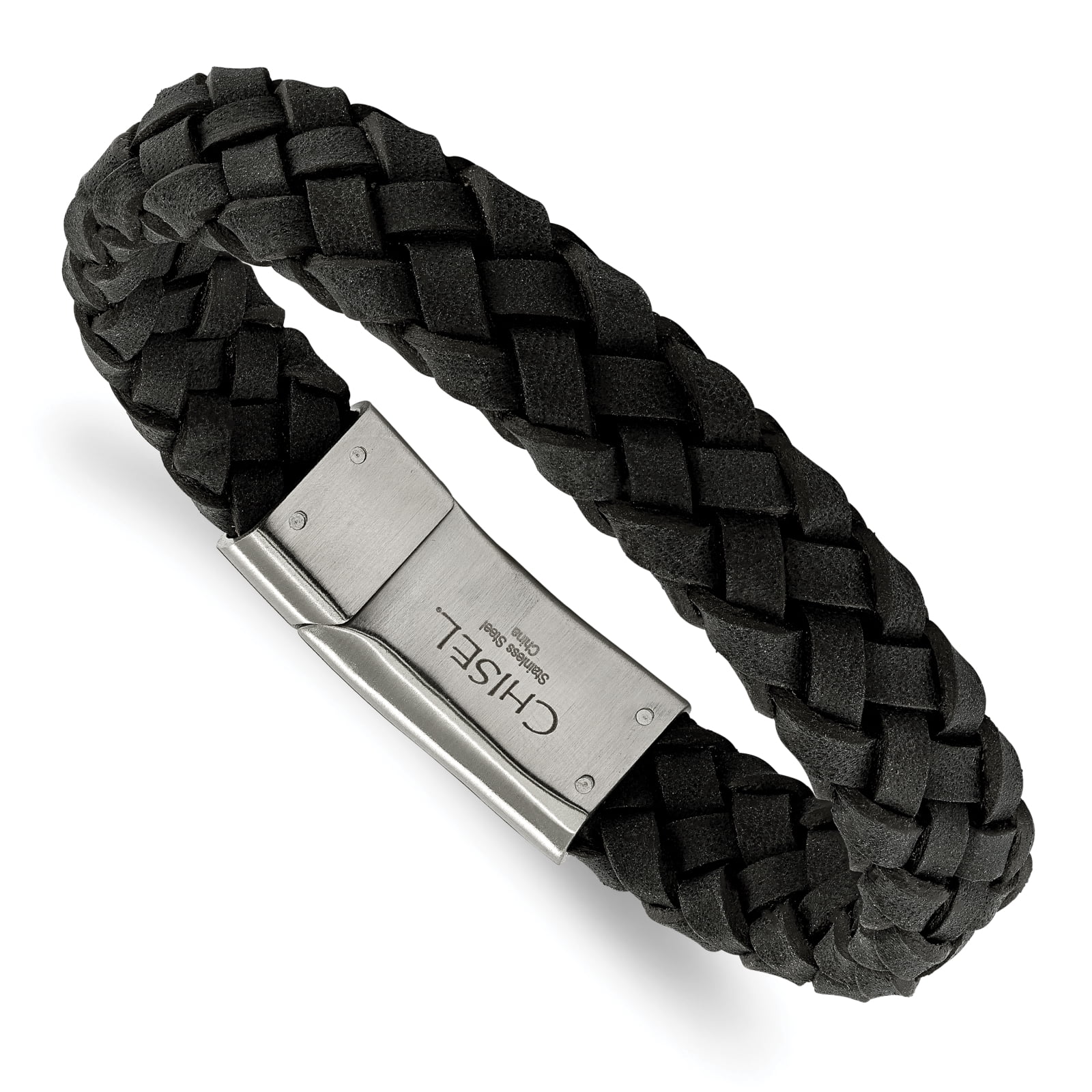Chisel Chisel Stainless Steel Brushed Black Leather Bracelet