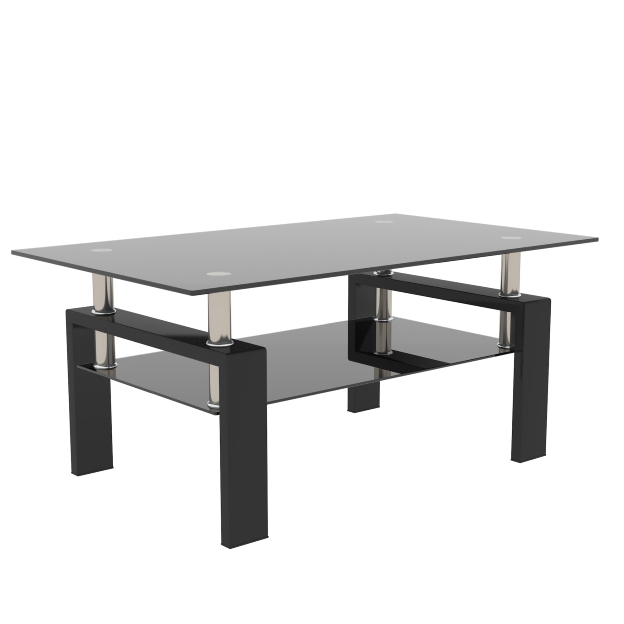 Aukfa Rectangle Tempered Glass Coffee Table Metal Tube Legs End Table for Living Room, Black